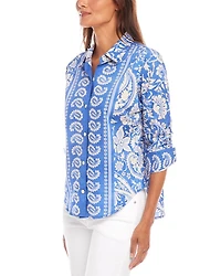 Ruched Sleeve Paisley Print Shirt