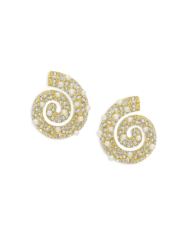 Jackie Mack Designs Pave & Imitation Pearl Swirl Drop Earrings