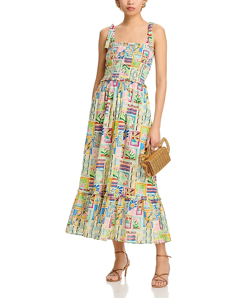 Aqua Summer Print Smocked Midi Dress - Exclusive