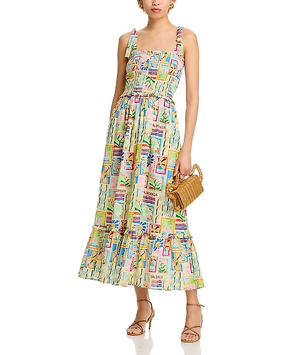 Aqua Summer Print Smocked Midi Dress - Exclusive