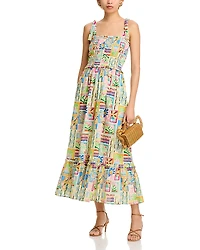 Aqua Summer Print Smocked Midi Dress - Exclusive