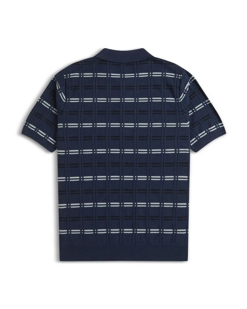 Patterned Ribbed Knit Polo Shirt
