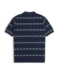 Patterned Ribbed Knit Polo Shirt
