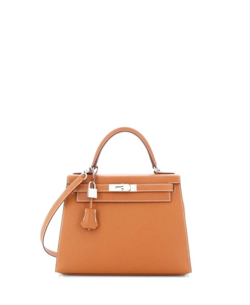 Kelly 28 Handbag Brown Epsom with Palladium Hardware