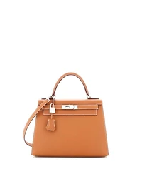 Kelly 28 Handbag Brown Epsom with Palladium Hardware