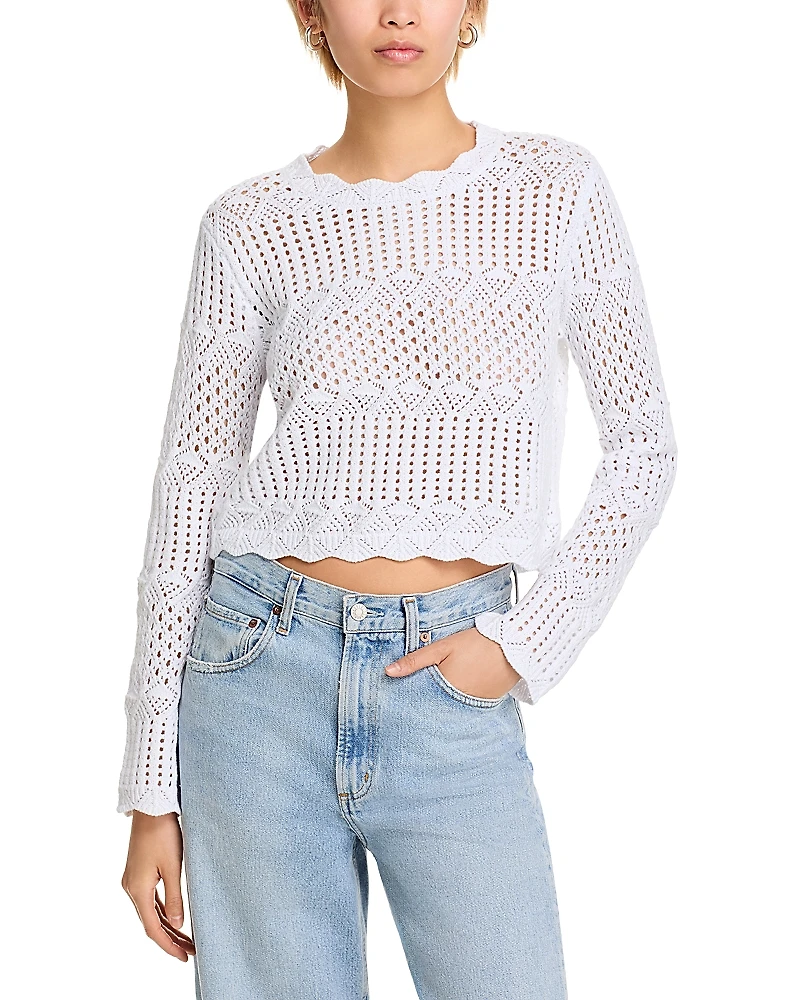 Aqua Crocheted Scallop Edge Sweater - Exclusive