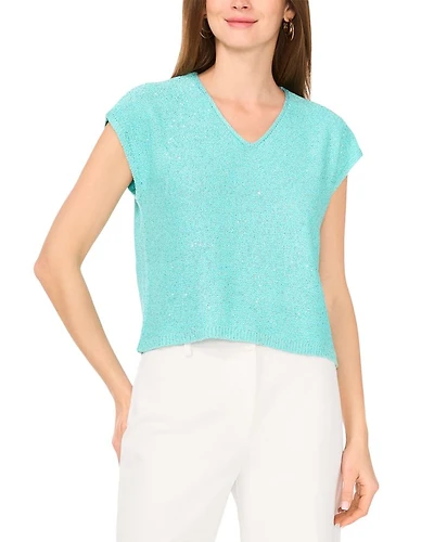Sequin V Neck Short Sleeve Top