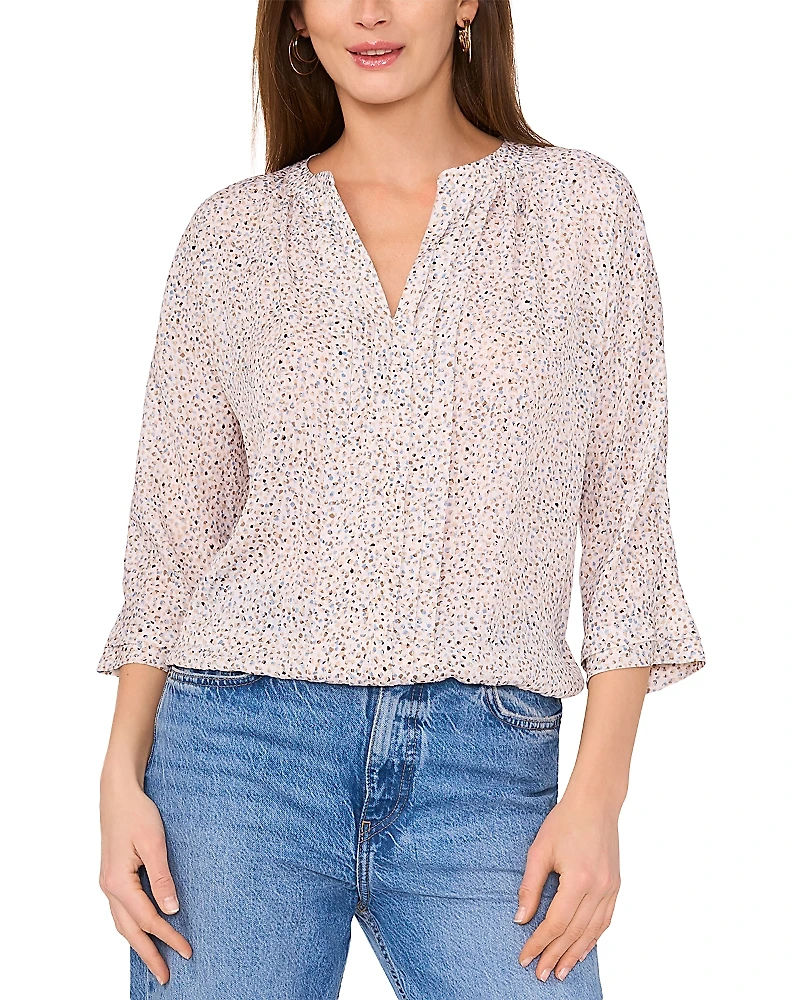 Vince Camuto V Neck Pleated Front Blouse