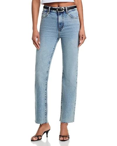 The Ruler Crop High Rise Straight Jeans Indigo Vintage Fray