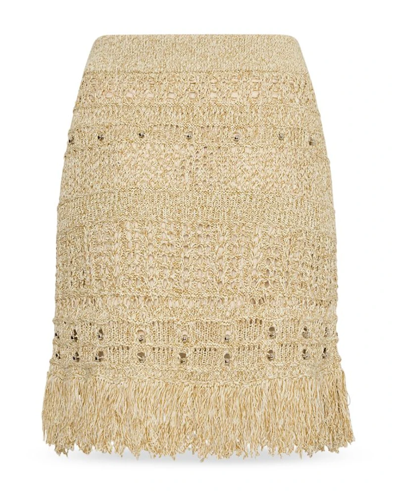Beaded Fringe Hem Knit Skirt