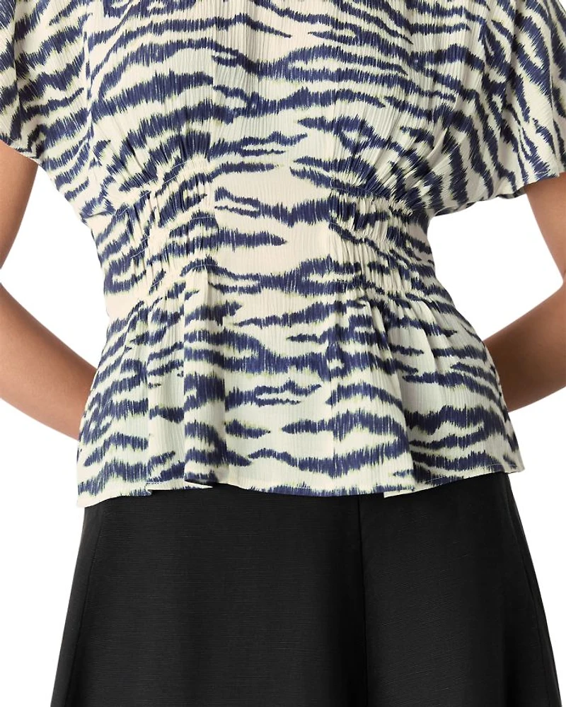 Feathered Tiger Shirred Blouse