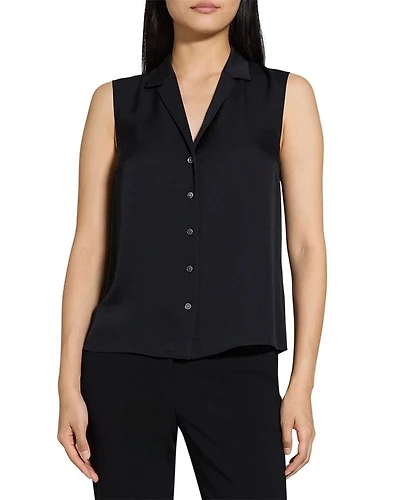 Sleeveless Button Front Silk Top
