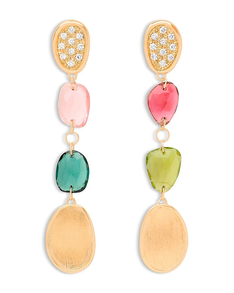 Marco Bicego 18K Yellow Gold Lunaria Tourmaline Multicolor Tourmaline & Diamond Cluster Drop Earrings