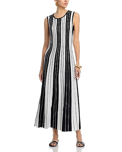 Misook Fit And Flare Striped Maxi Dress