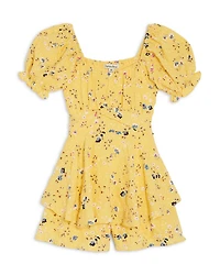 Girls' Floral Crepe Ruffled Romper - Big Kid