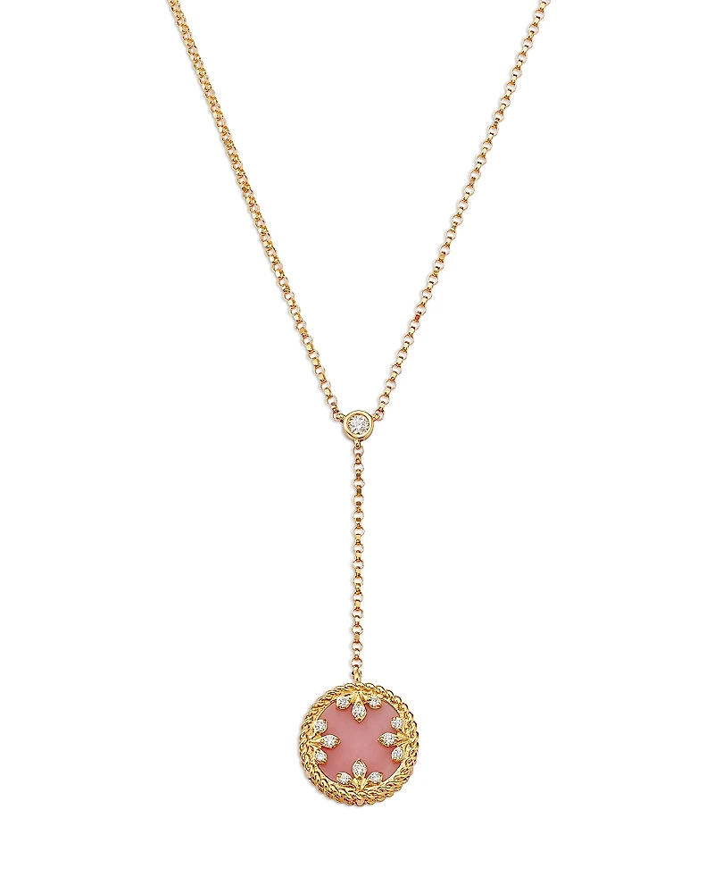 Roberto Coin 18K Yellow Gold Diamond, Pink Opal & Mother of Pearl Venetian Princess Medallion Reversible Lariat Necklace, 16