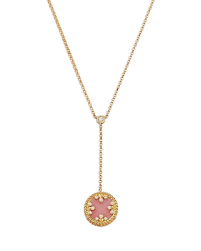 Roberto Coin 18K Yellow Gold Diamond, Pink Opal & Mother of Pearl Venetian Princess Medallion Reversible Lariat Necklace, 16