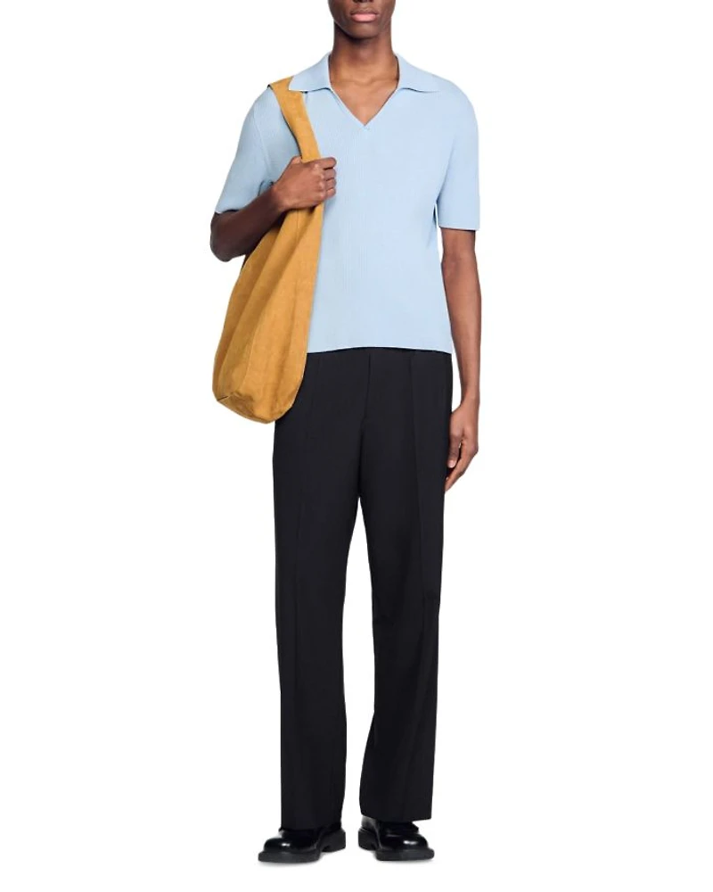 Rib Knit Polo Shirt