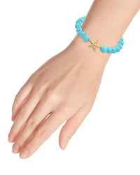 Starfish Charm Gemstone Beaded Stretch Bracelet 18K Gold Plated Sterling Silver - Exclusive