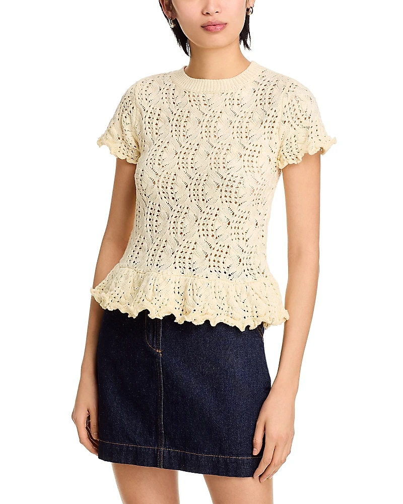 Aqua Pointelle Peplum Top - Exclusive