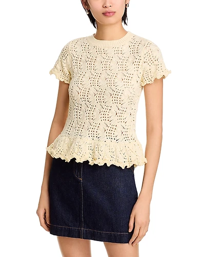 Aqua Pointelle Peplum Top - Exclusive