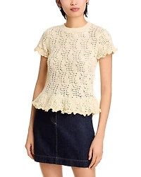 Aqua Pointelle Peplum Top - Exclusive