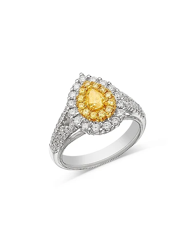 Bloomingdale's Fine Collection Yellow & White Diamond Pear Halo Ring