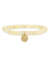 Sydney Evan 14K Yellow Gold Ethiopian Opal Rondelle & Diamond Bee Coin Charm Stretch Bracelet