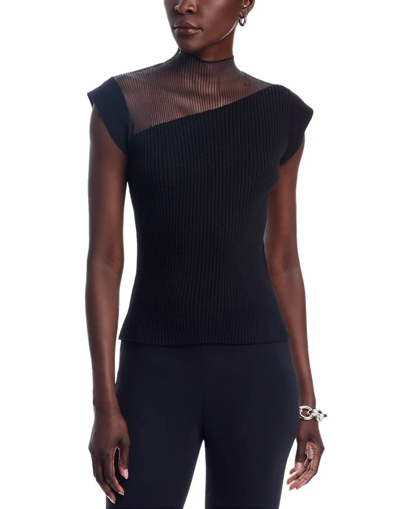 Mesh Inset Ribbed Sweater