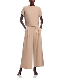 Short Sleeve Sweater Top & Pleated Waist Pants