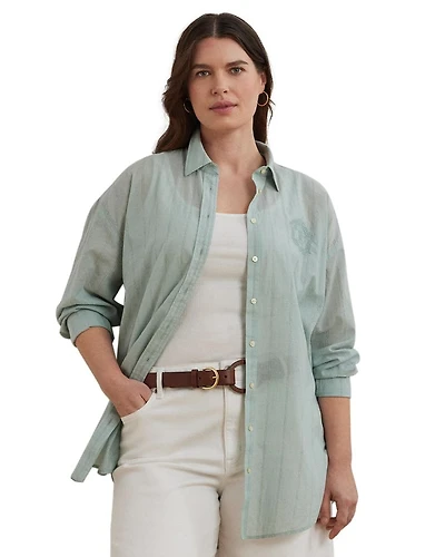 Plus Oversize Striped Cotton Voile Shirt