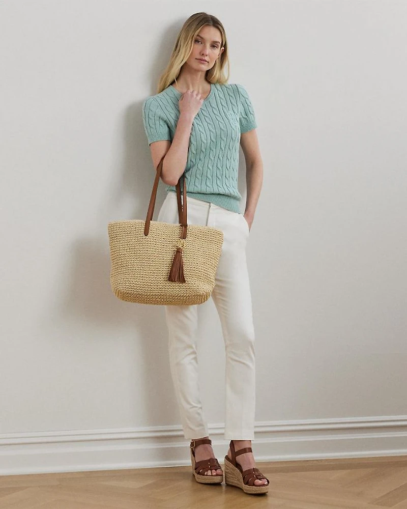 Cable Knit Cotton Short Sleeve Sweater