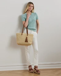 Cable Knit Cotton Short Sleeve Sweater