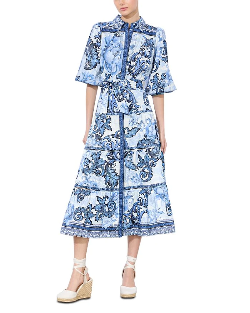 Geneva Printed Tiered Blouson Sleeve Dress