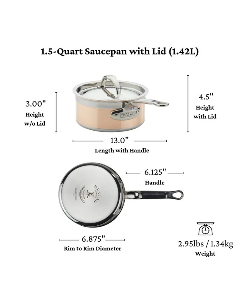 CopperBond® 1.5qt Induction Copper Saucepan with Lid