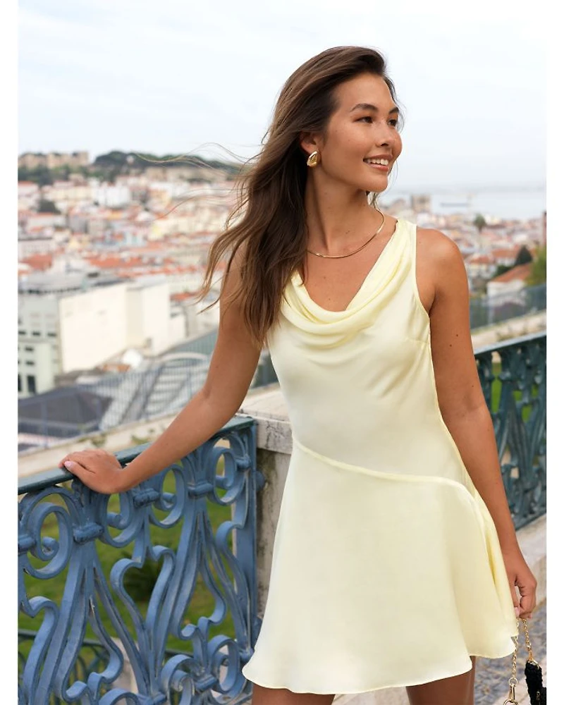 Oona Yellow Satin Asymmetric Mini Dress