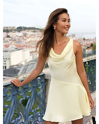 Oona Yellow Satin Asymmetric Mini Dress