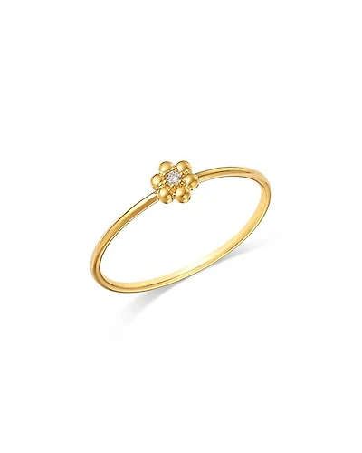 14K Yellow Gold Prong Diamonds Flower Wire Ring