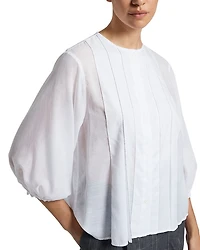 Pintuck Collarless Blouse