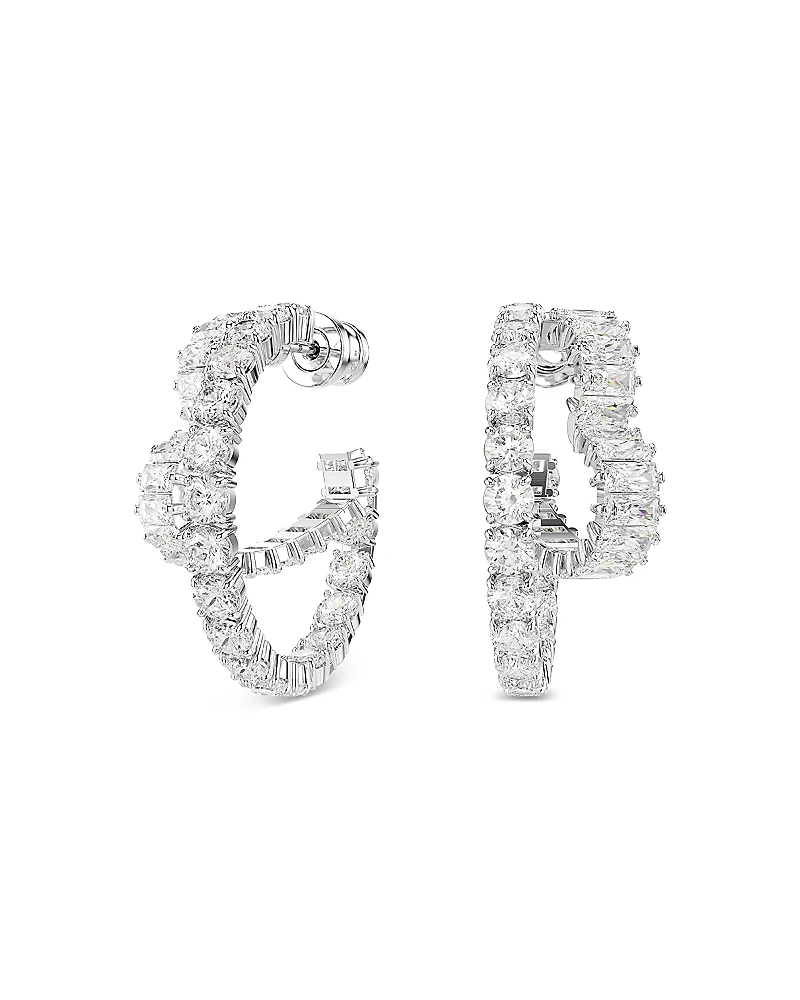 Swarovski Matrix Crystal Round & Heart Double Row Hoop Earrings