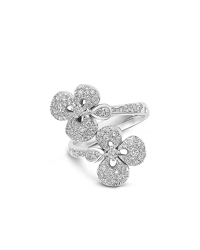 Miseno Jewelry 18K White Gold Ischia Diamond Pave Flower Bypass Ring