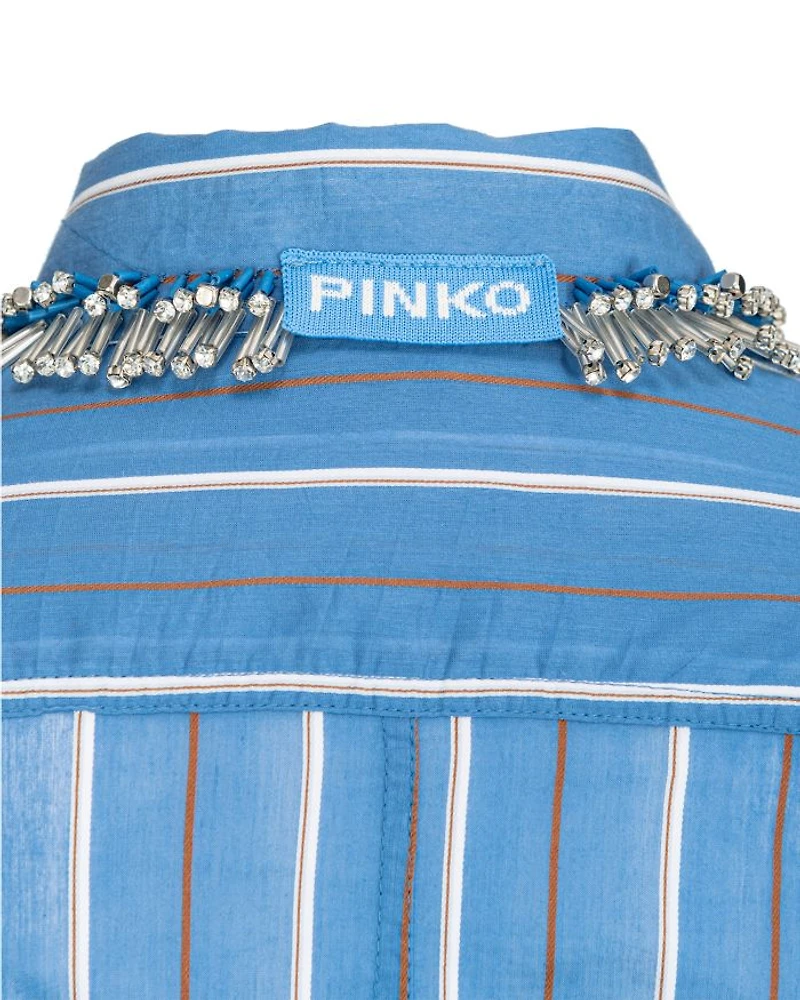 Rhinestone Collar Striped Blouse