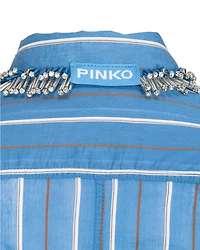 Rhinestone Collar Striped Blouse