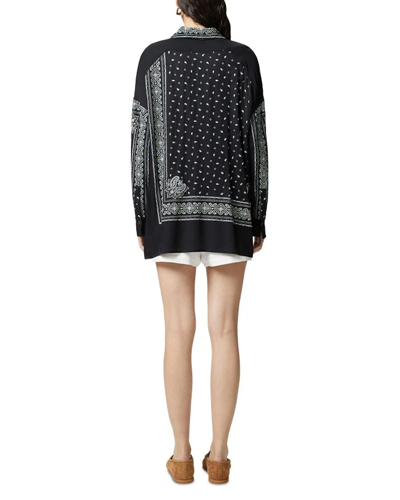Printed Drawstring Hem Blouse