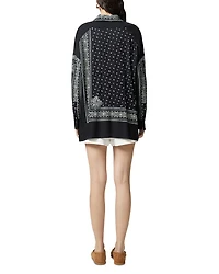 Printed Drawstring Hem Blouse