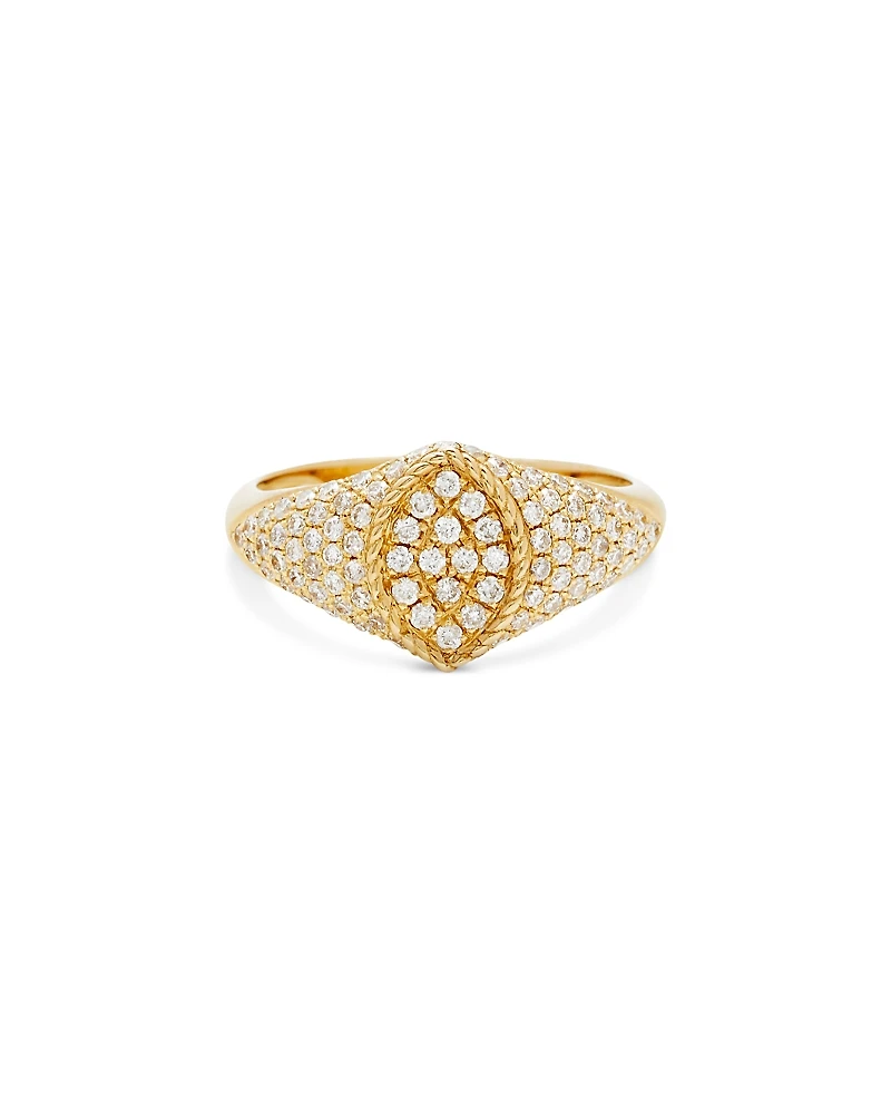 Yvonne Leon 9K Yellow Gold Gray Diamond Pave Baby Chevaliere Signet Ring