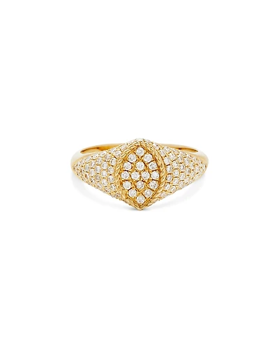 Yvonne Leon 9K Yellow Gold Gray Diamond Pave Baby Chevaliere Signet Ring