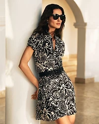 Floral Crepe Short Sleeve Dress