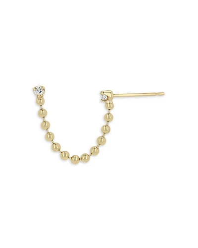 14K Yellow Gold Prong Diamonds Double Piercing Chain Strand Double Piercing Single Earring