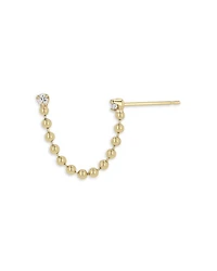 14K Yellow Gold Prong Diamonds Double Piercing Chain Strand Double Piercing Single Earring